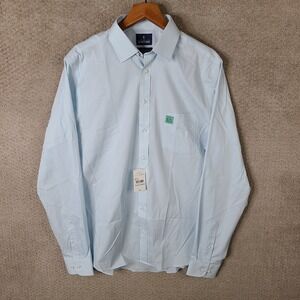 Stafford Shirt Men LT 38-39 Blue Button Down Smart Tech Cotton Blend Stretch NEW